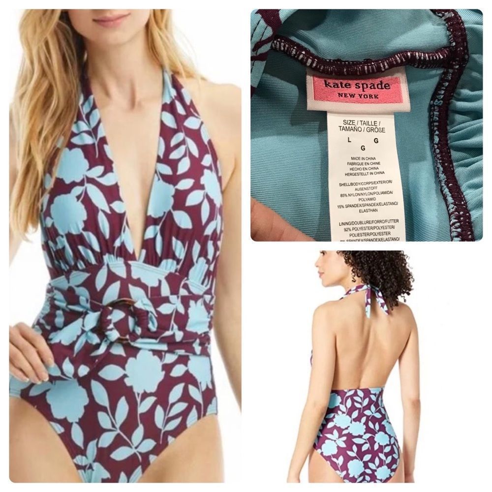 Nwt’s Kate Spade Floral One Piece Halter Bathing Suit Size Large